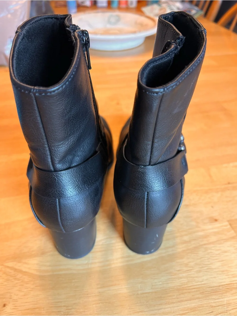 BareTraps Black Leather Mid-Heel Ankle Booties